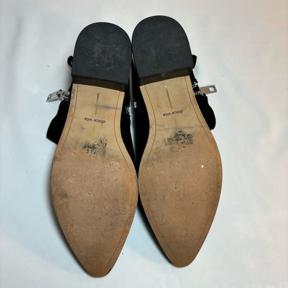 DOLCE VITA Sz 9 Marra Booties Double Zipper Onyx Black Stacked Heel Suede Ankle - Picture 8 of 9